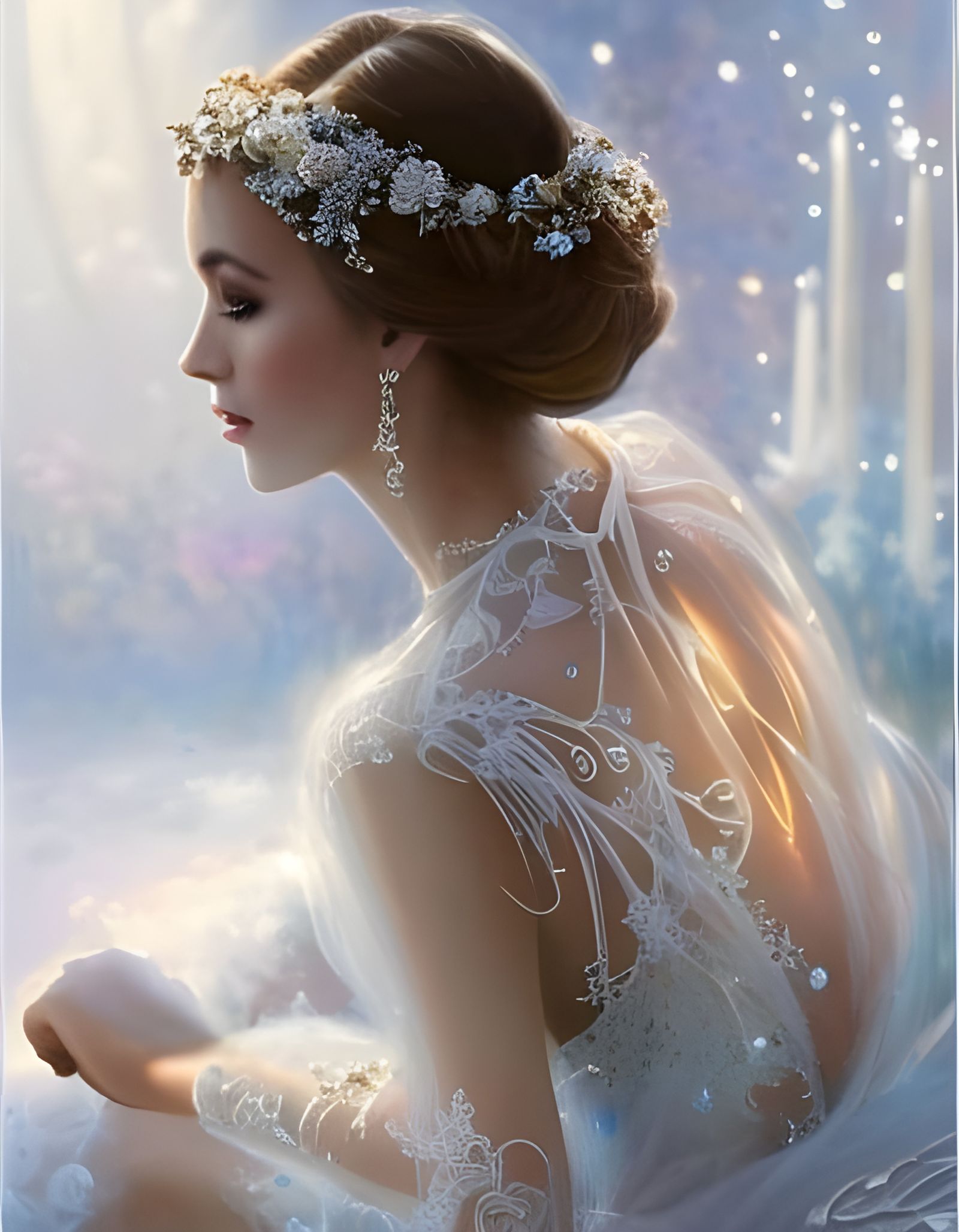 Beautiful Fairy on Wedding Day Under Enchanted Trees