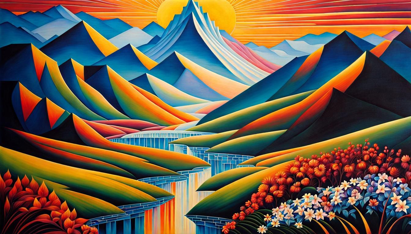 Beautiful Mother in Vivid Fantasy Landscape