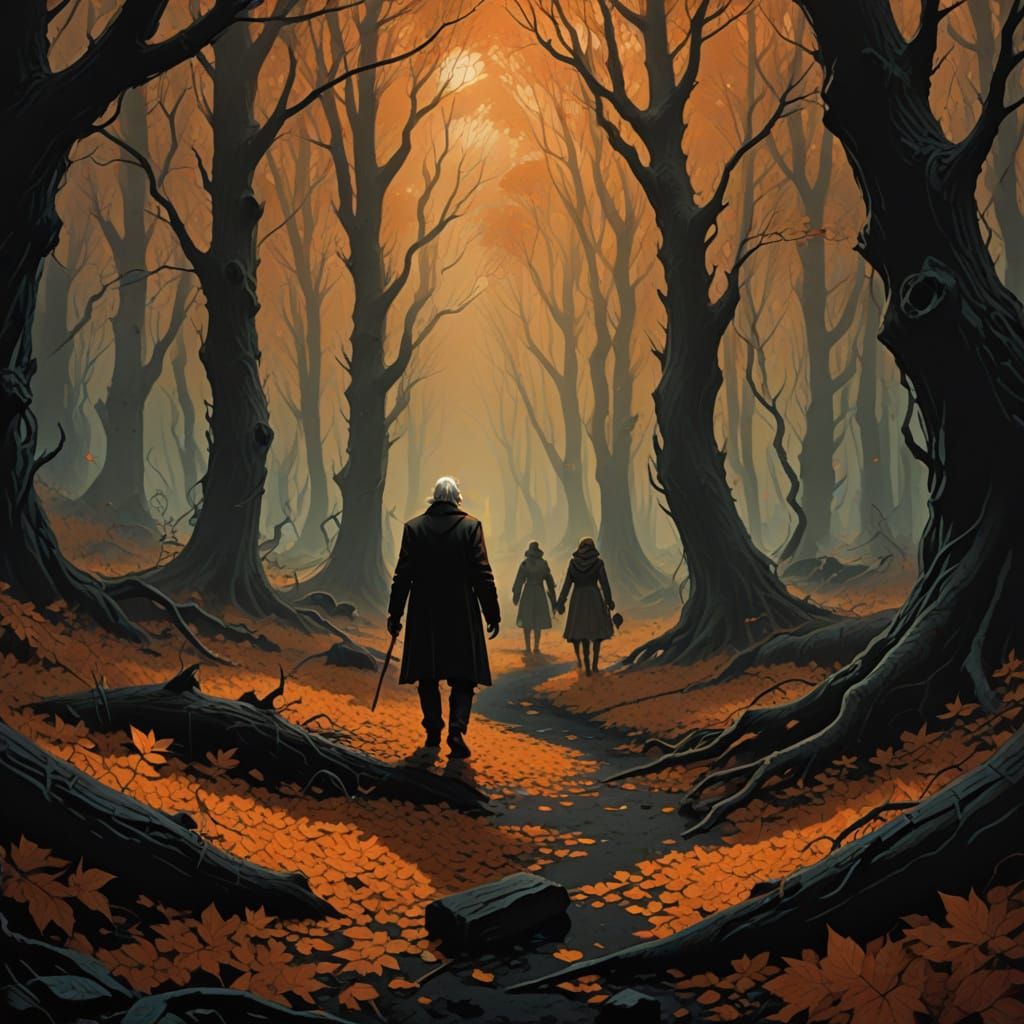 Dark Forest Encounter with Ethereal Autumn People
