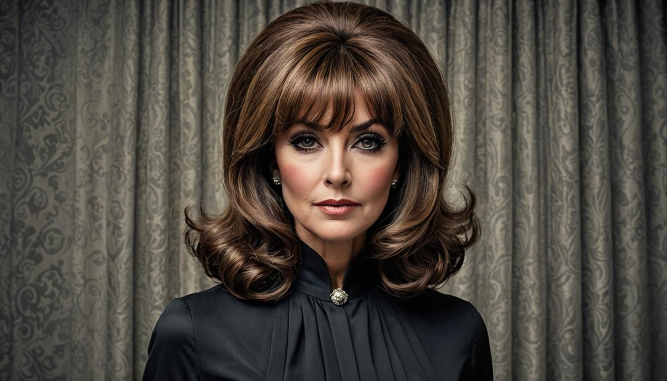 Big hair: Bouffant style with long bangs.