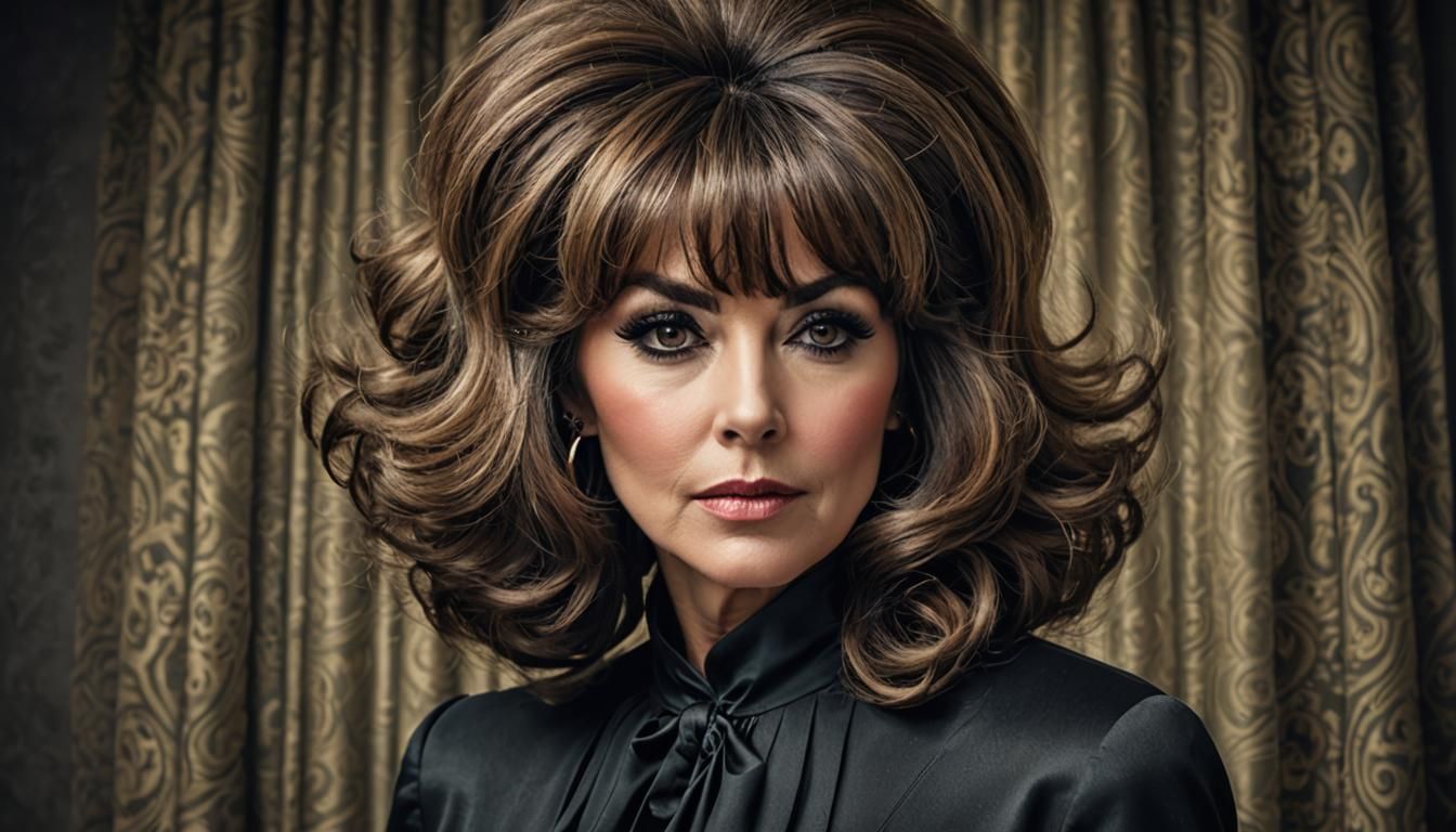 Big hair: Bouffant style with long bangs.