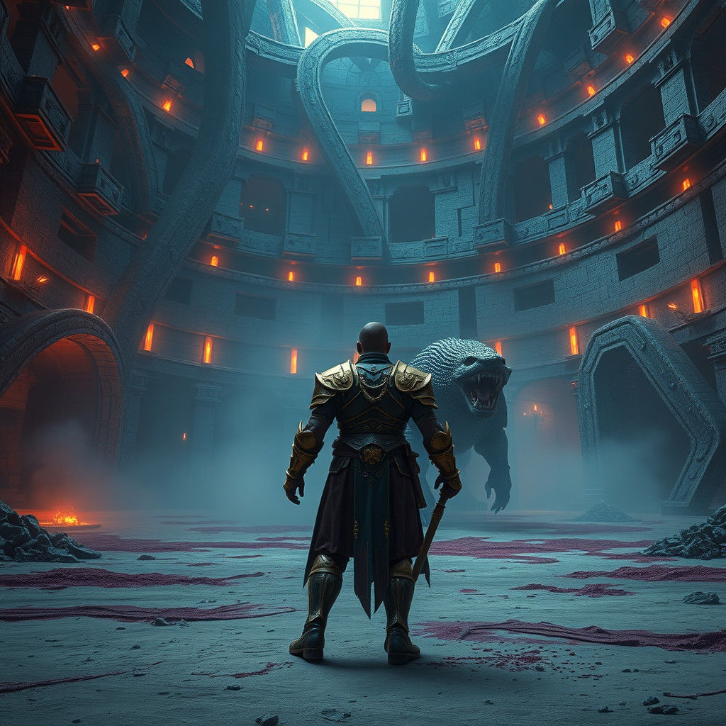 Gladiator in Ever-Shifting Arena, Digital Art