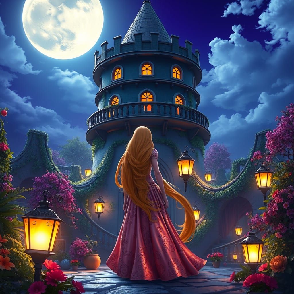 Whimsical Moonlit Tower in Fantasy Concept Art Style