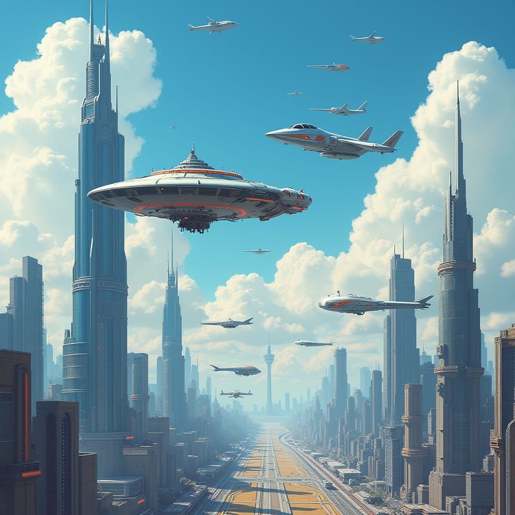 Dazzling Futuristic Metropolis in Industrial Sci-Fi Style