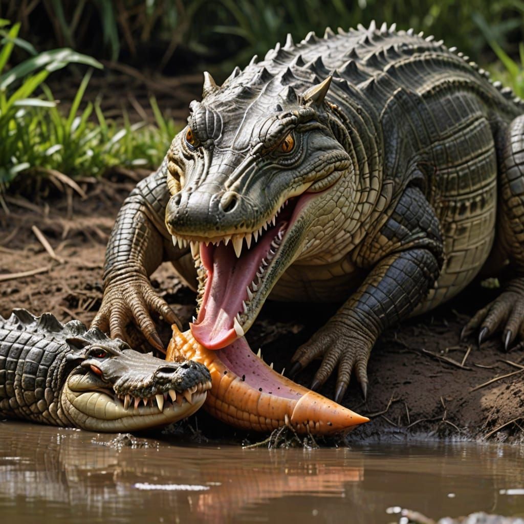 A Hungry Crocodile Devours a Frightened Rabbit in a Brutal D...