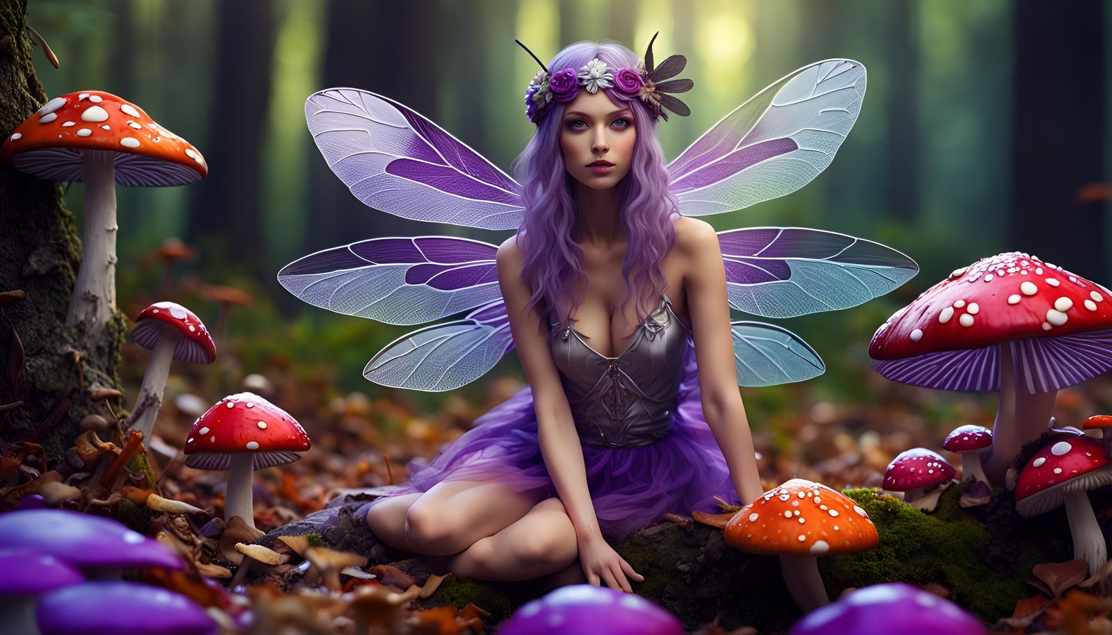 Dragonfly Fairy in Mushroom Forest: Digital Painting