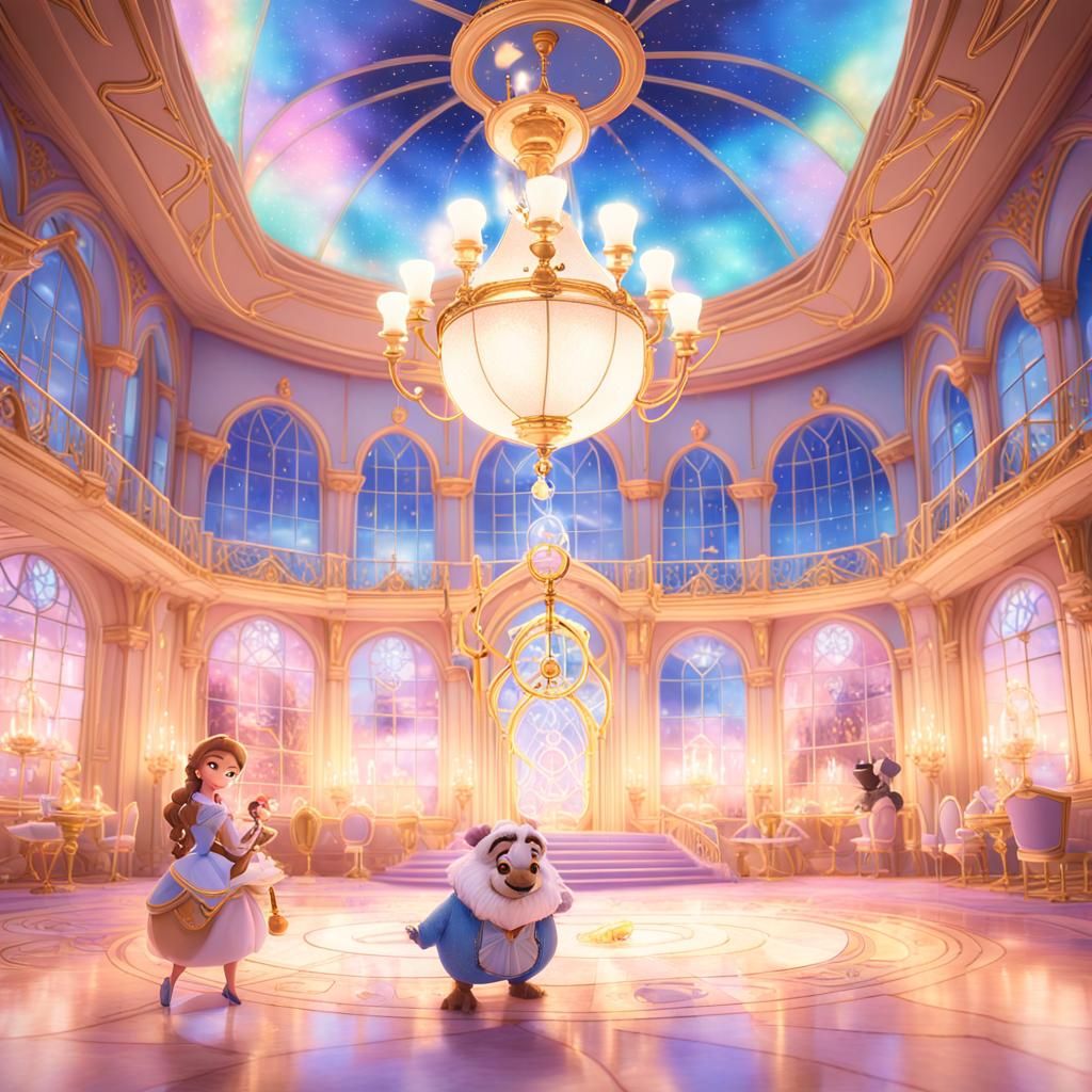 Whimsical Beauty and the Beast in Pastel Fantasy