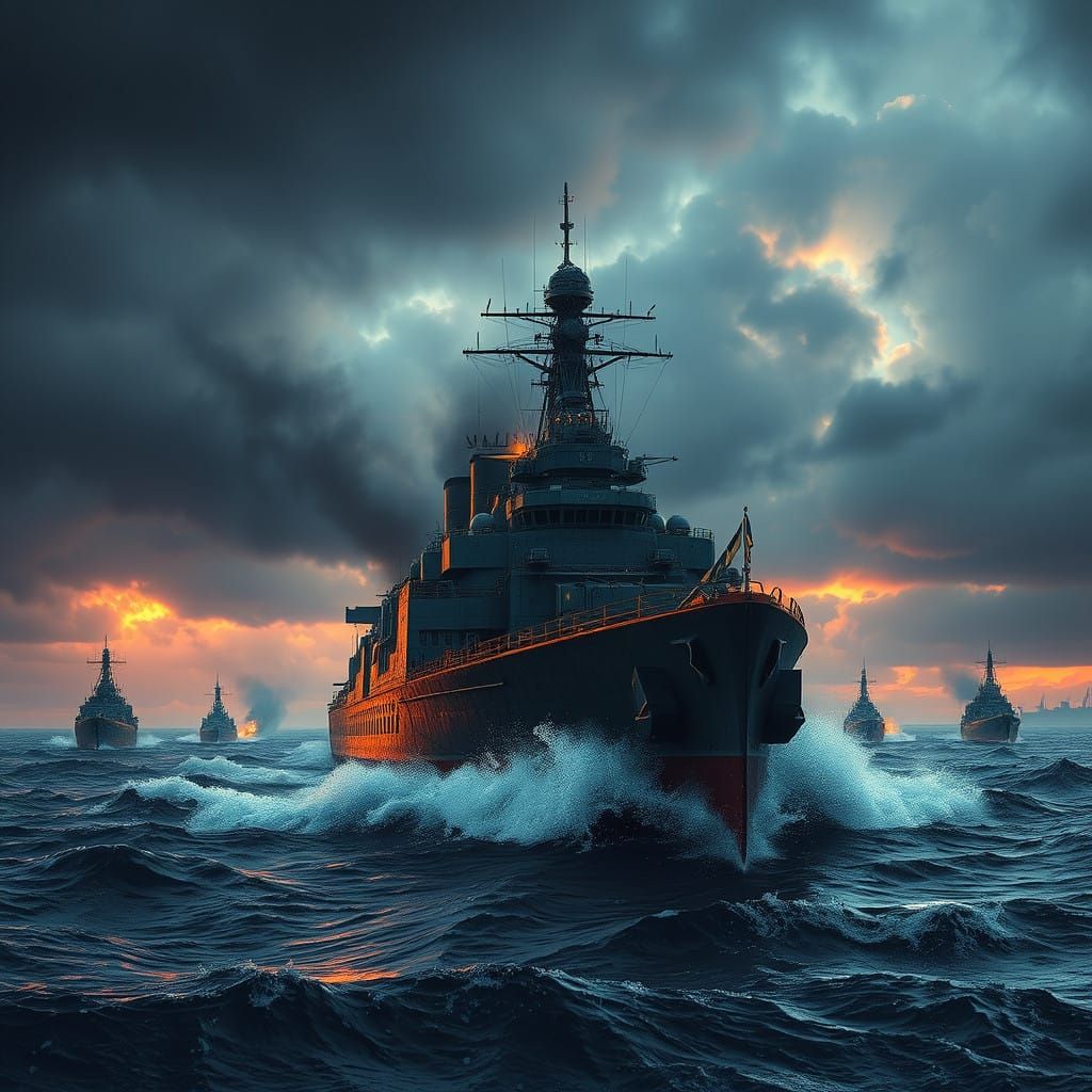 Town Class Cruiser in Turbulent Sea Battle