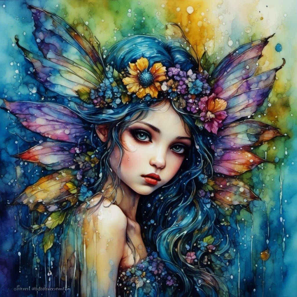 Enigmatic Fairy in Watercolor and Alcohol Inks