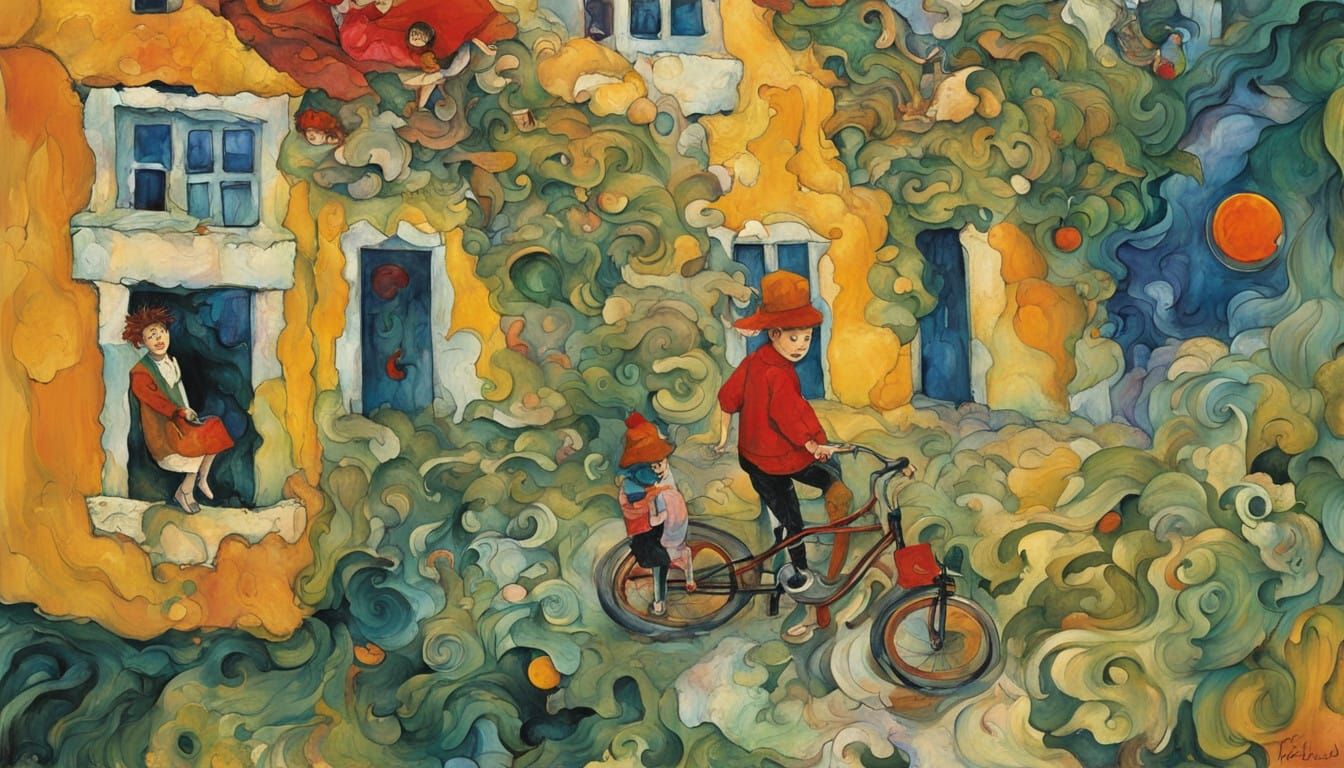 Dreamlike Amusement Park Scene in Egon Schiele-Inspired Styl...