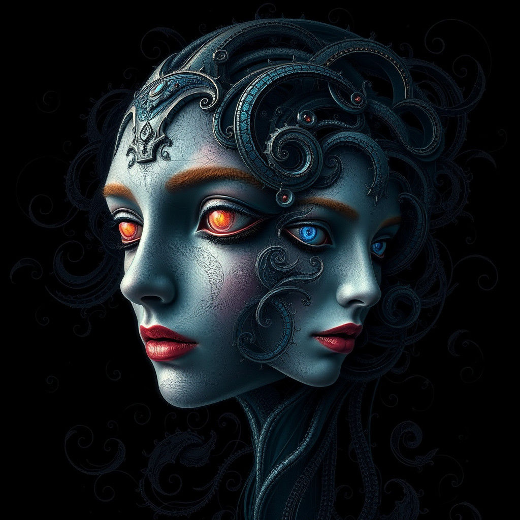 Ethereal Faces in Biomechanical Surrealism