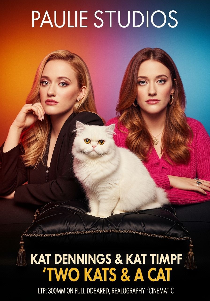 Monochrome Movie Poster Featuring Two Women and a Cat