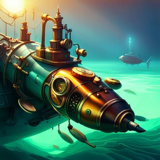 Steampunk Submarine in Triadic Colors