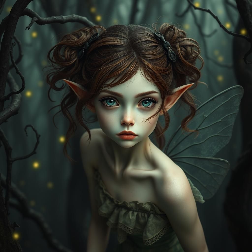 Ethereal Gothic Fairy in Dark Wood: Mystical Realism