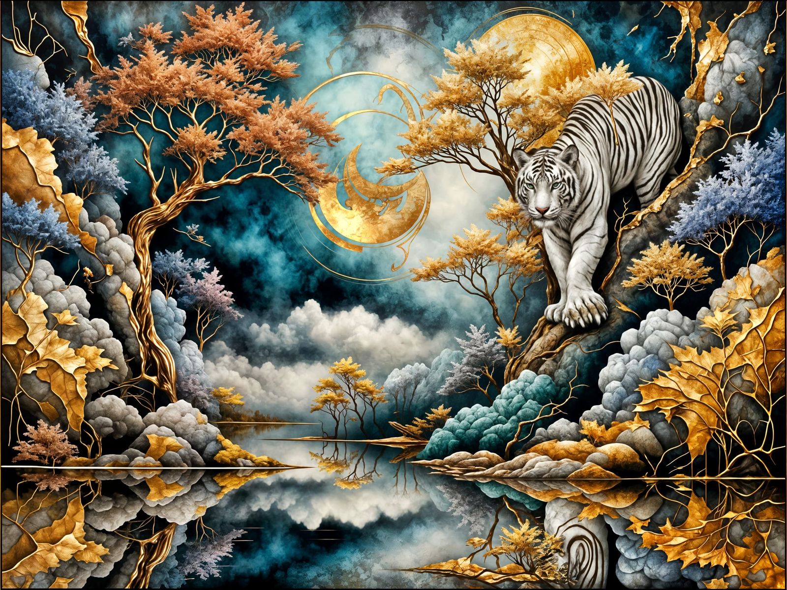 White Tiger in Kintsugi-Accented Himalayan Paradise