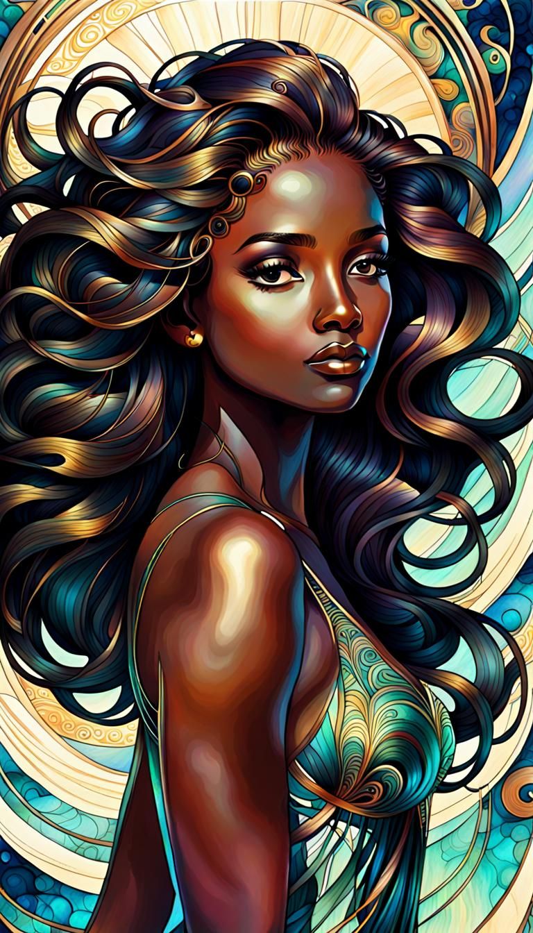 Art Nouveau Woman with Cyberpunk Elements