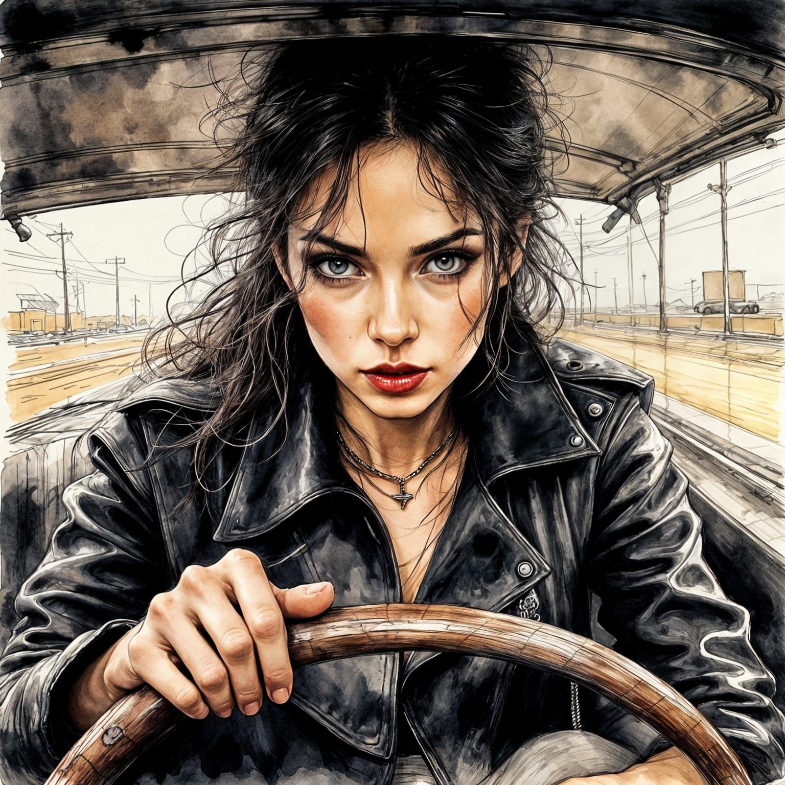 White Line Fever Ink Art with Crosshatching