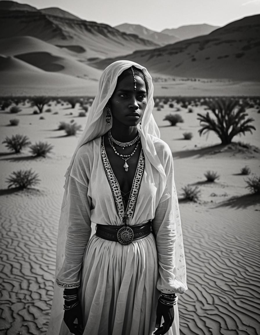 Beduin Woman: Emotional Portrait in Gothic Black and White