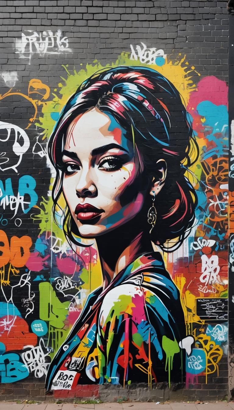 Pop Urban street, Urban High contrast portrait graffiti & street art people Pop Art colorful wall mural