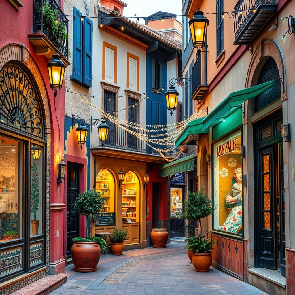 Surreal Cobblestone Streets of Zaragoza Reflecting Moorish G...
