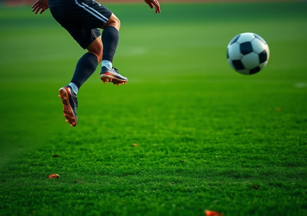 Soccer Player Kicking Ball in Dreamlike Realm