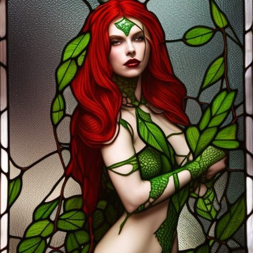 Stained Glass Woman as Poison Ivy Digital Art
