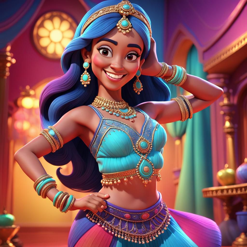 Cartoon Jeannie Belly Dance in 3D Digital Art