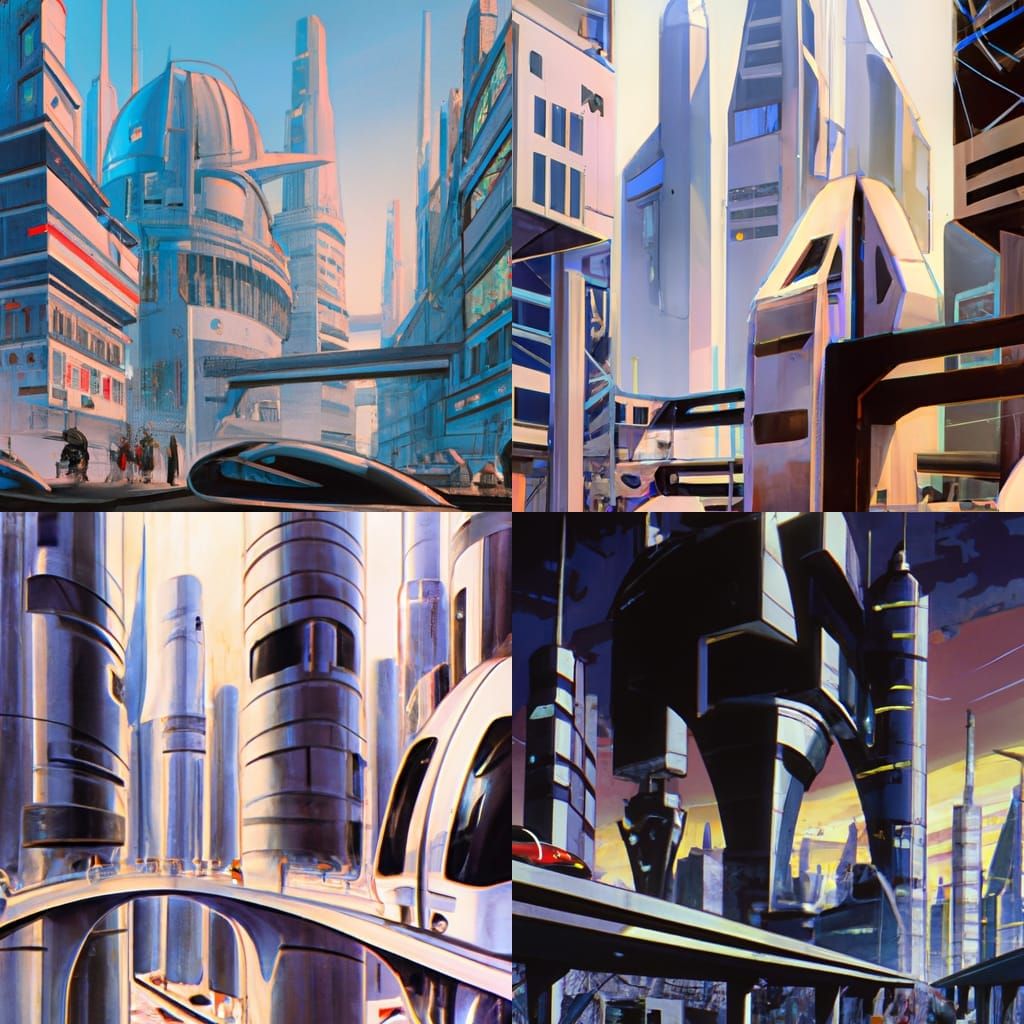Futuristic Tokyo Downtown Concept Art by Syd Mead
