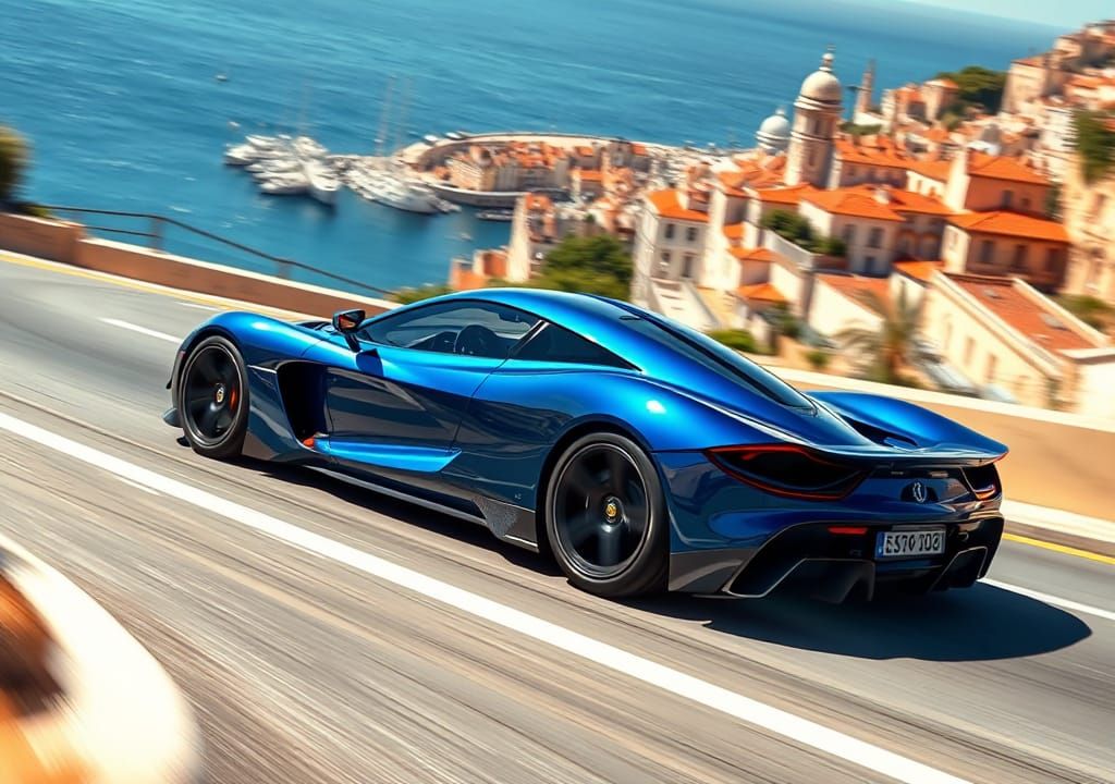 Blue Supercar Races Through Marseille: Futuristic Concept Ar...