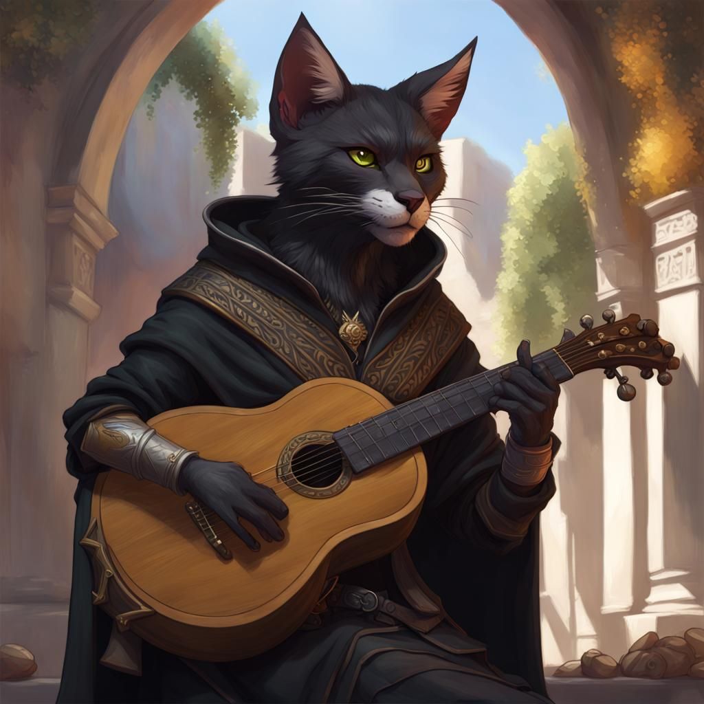 Hooded Tabaxi Bard Portrait in Detailed Digital Art