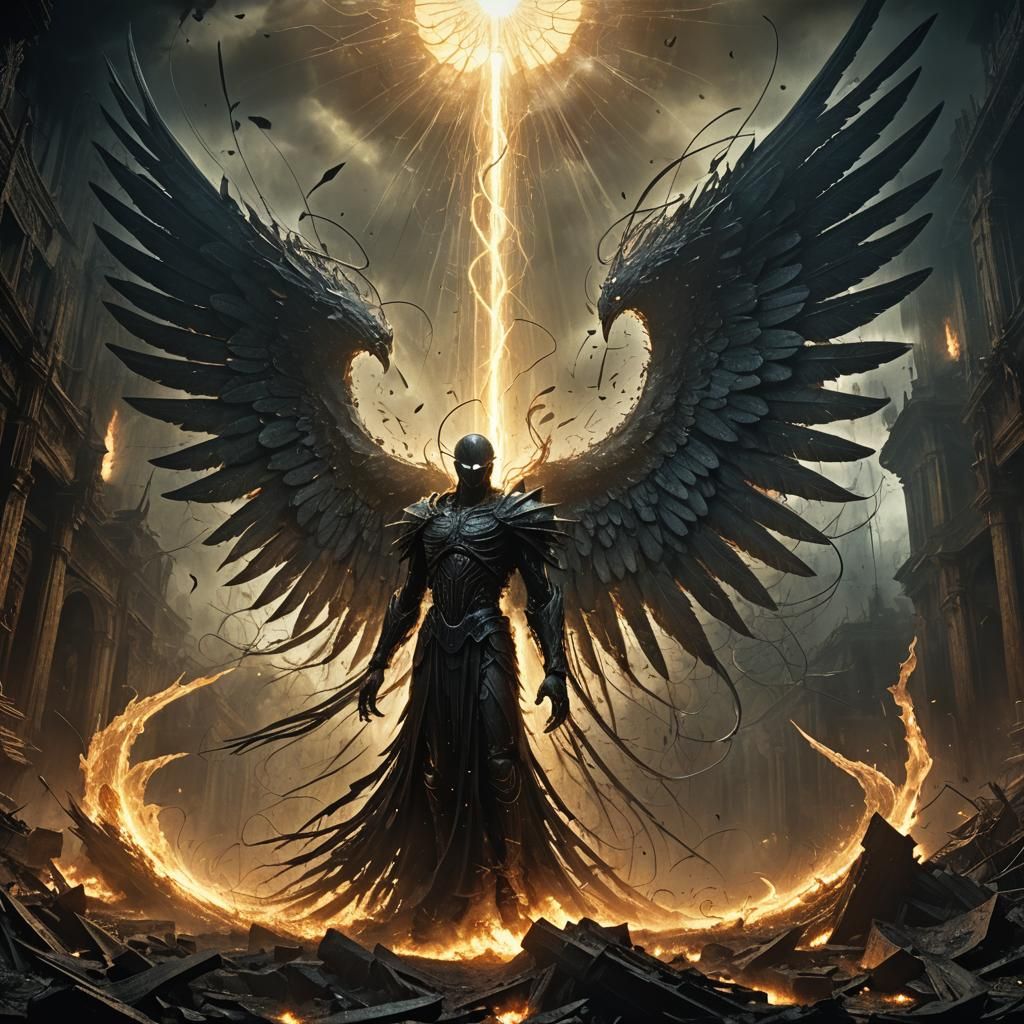 Angels Clash in Epic Dark Fantasy Digital Painting