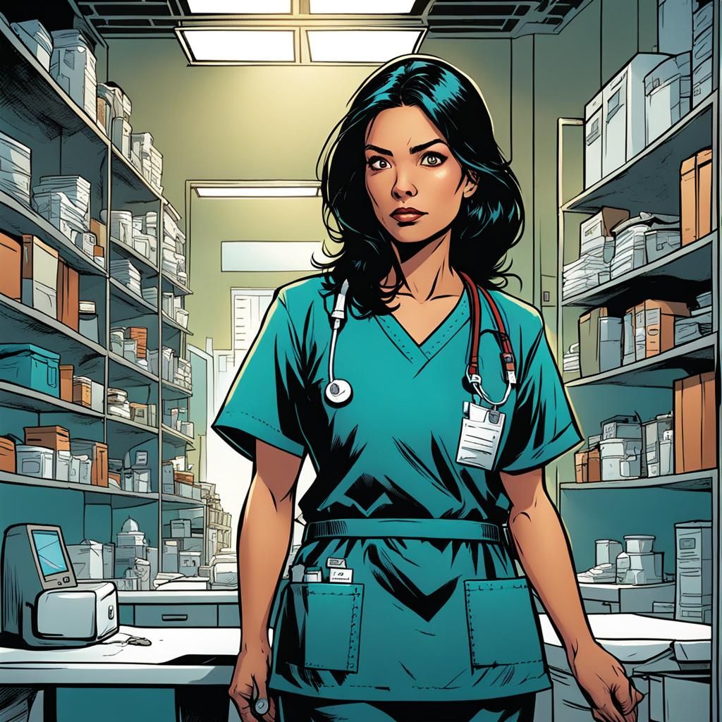 Mexican Woman in Scrubs, Comic Book Art