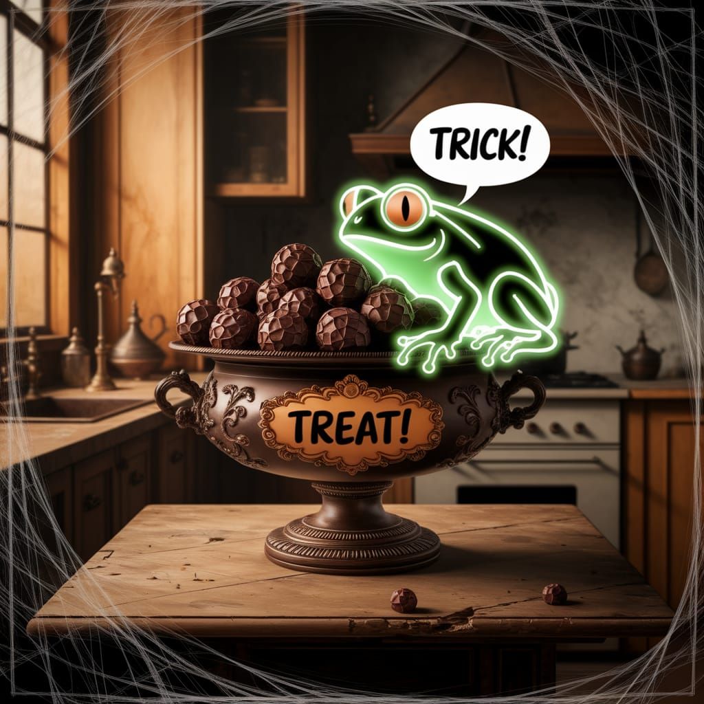 Evil Toad Offers Chocolate Truffles from Antique Bowl