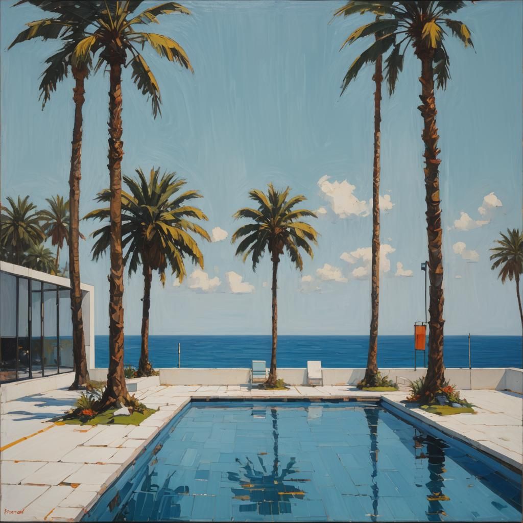 Minimalist Pool View Inspired by Mondrian Art