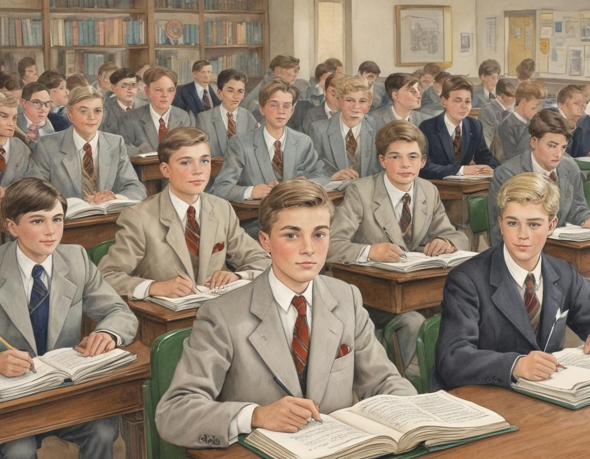 Boys School Storybook Illustration with Pen and Pencil