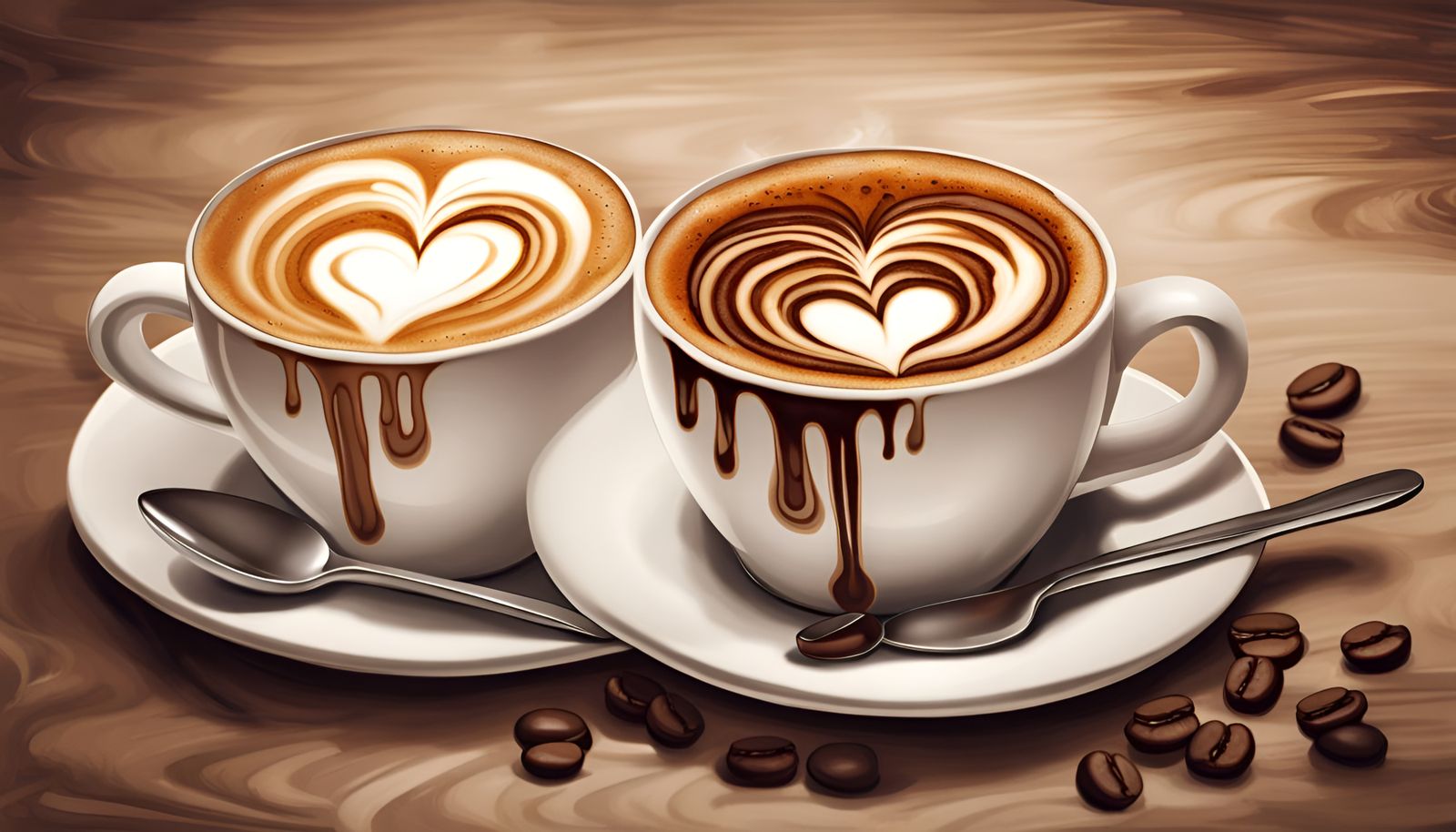 Coffee Cup with Latte Art Depicting Lovers