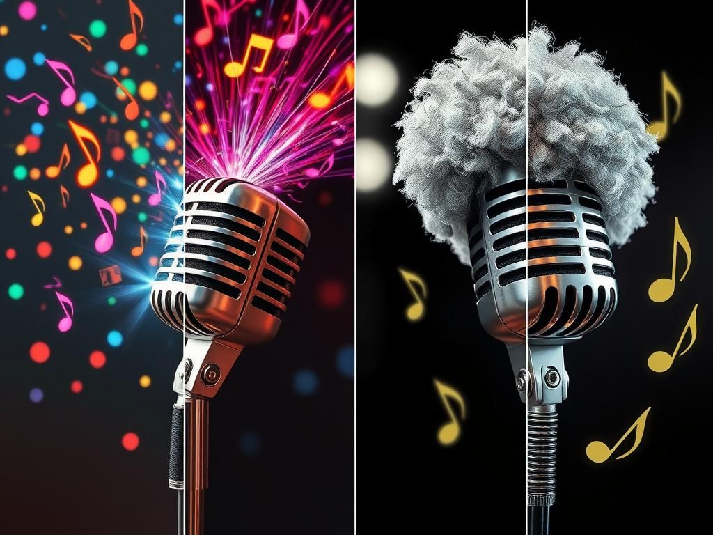 Vintage Microphones and Musical Notes Collage