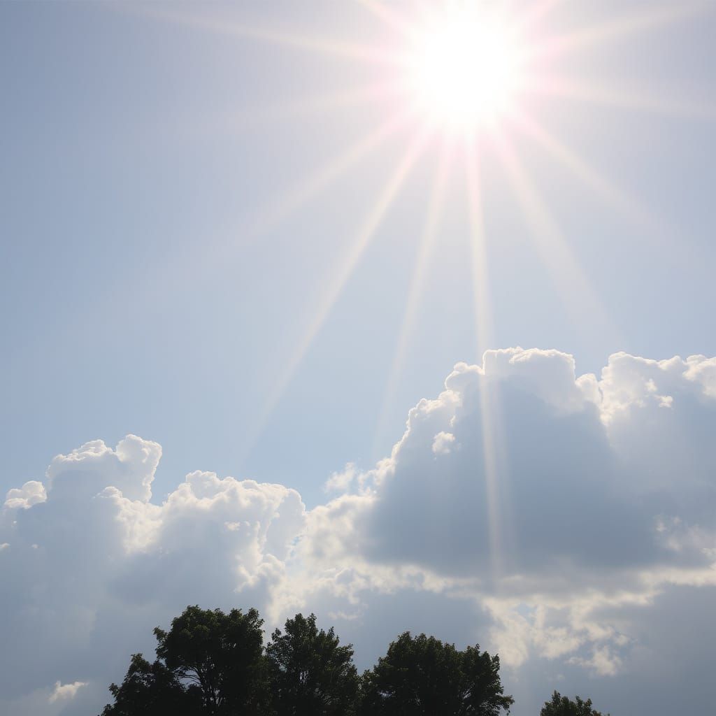 Orange Rhinoceros in Heavenly Sunshine and Clouds