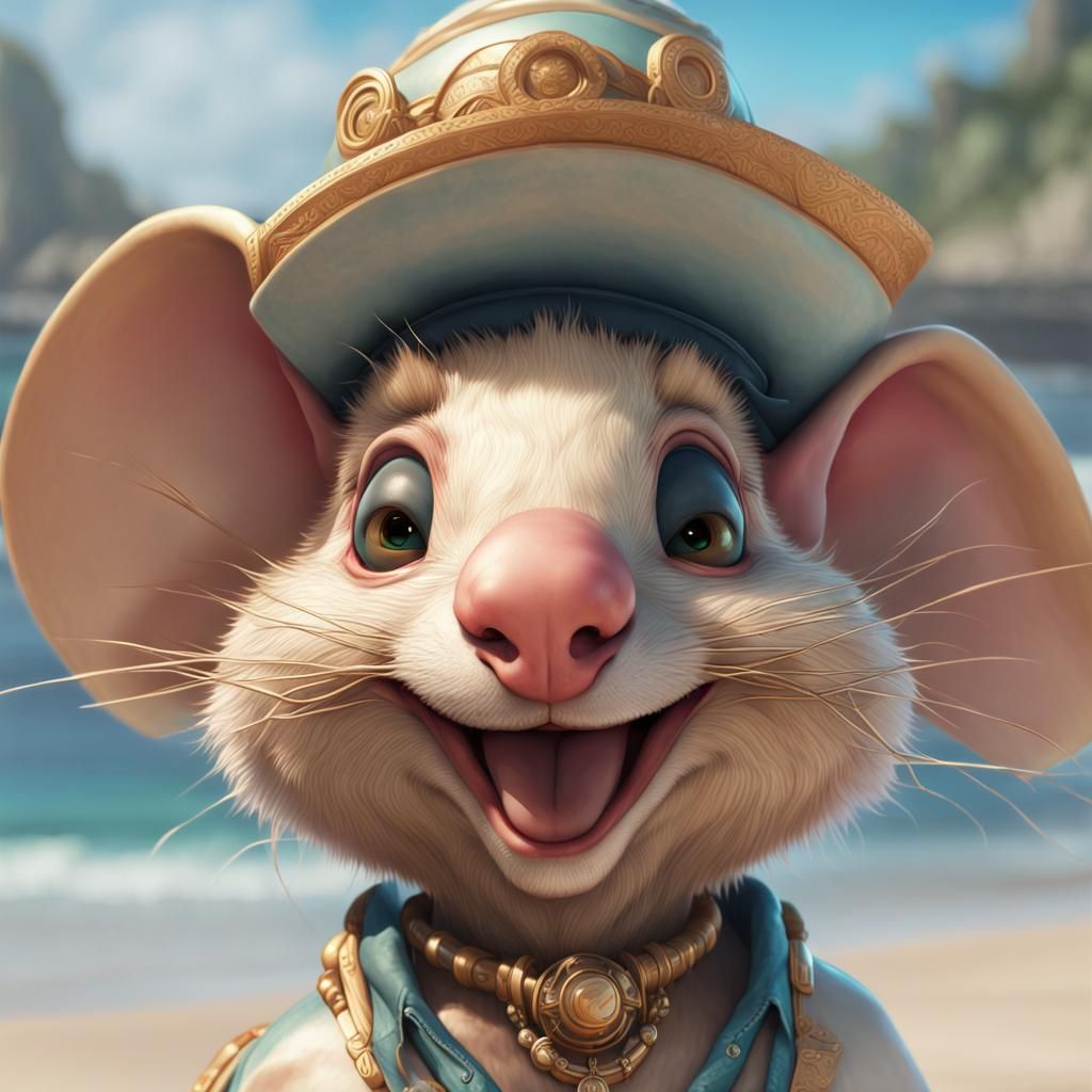 Topo Gigio Smiling on Beach: Hyperdetailed Portrait