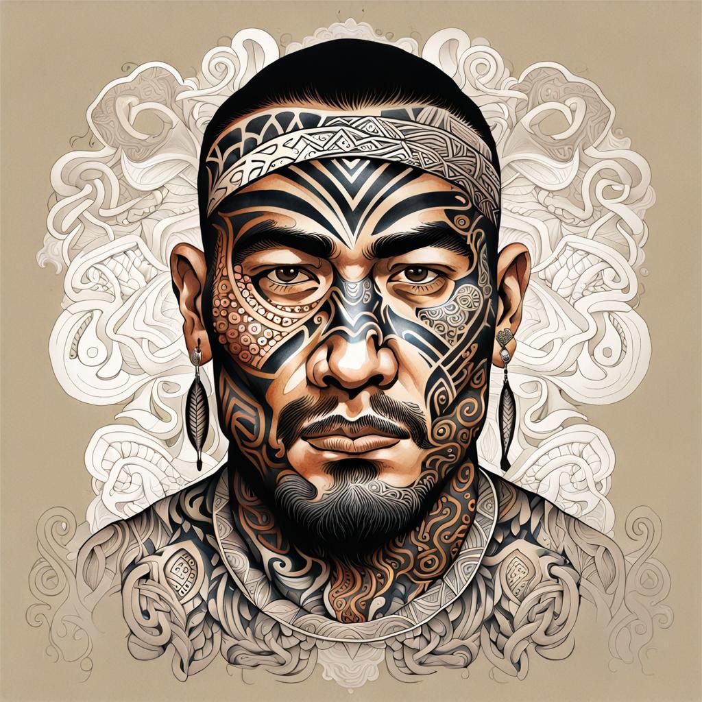 Māori Man Portrait with Traditional Ta Moko