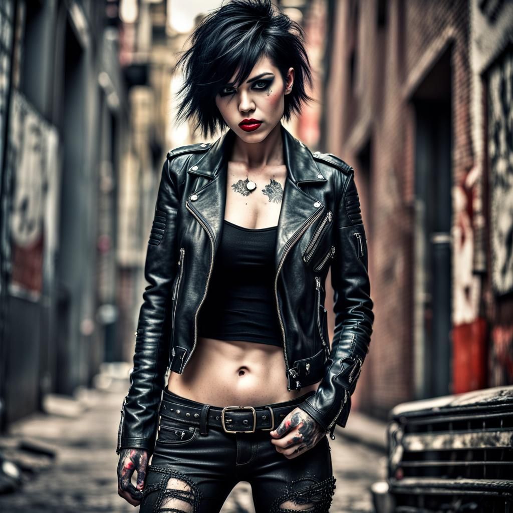Punk Rock Star in Leather with Smudged Makeup