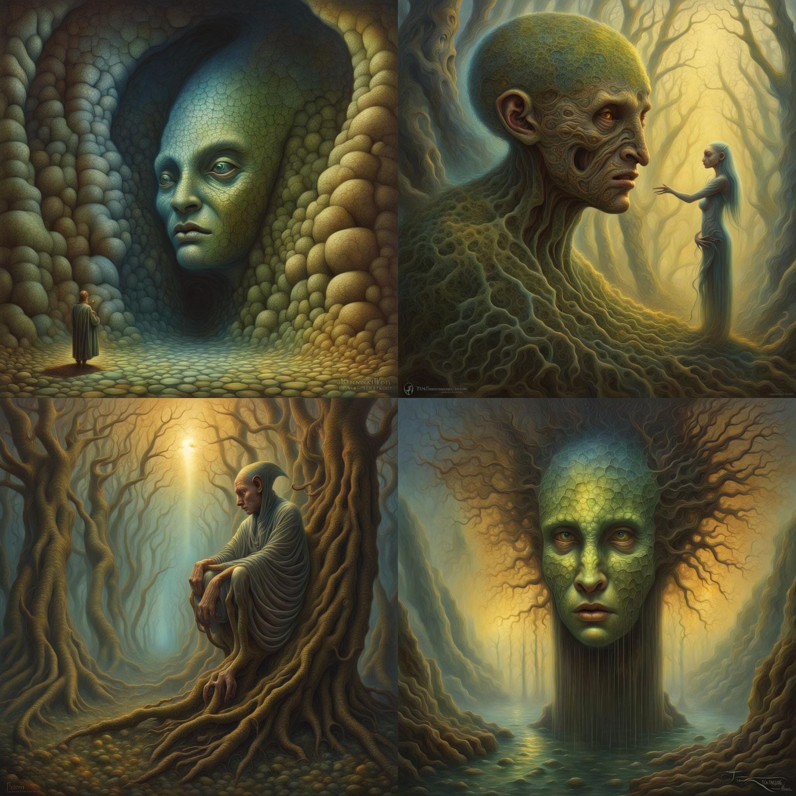 Abstract Surreal Figures in a Dreamlike Landscape