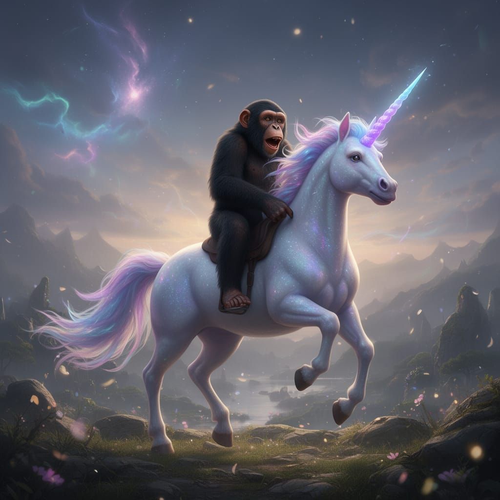 Chimpanzee Rides Mythical Unicorn-Centaur in Epic 3D