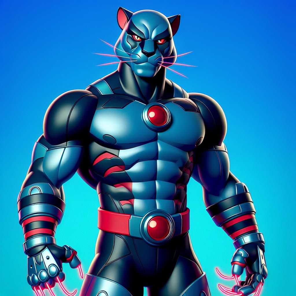 Muscular Feline Warrior with Energy Nunchaku