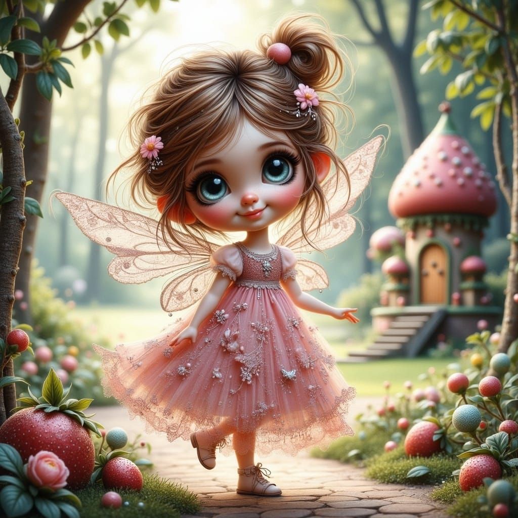 Delicate Fairy in Whimsical Rose-Golden Attire