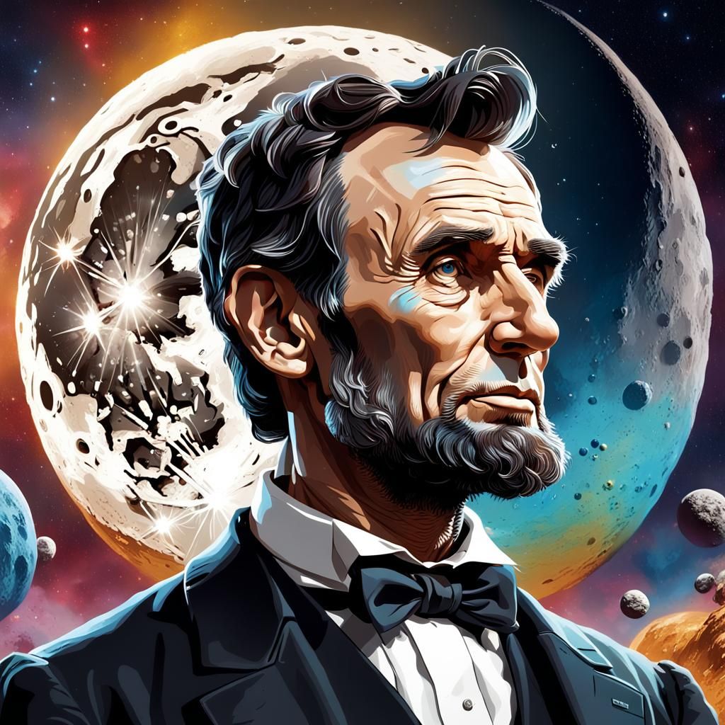 Hyperrealistic Abraham Lincoln Portrait on the Moon