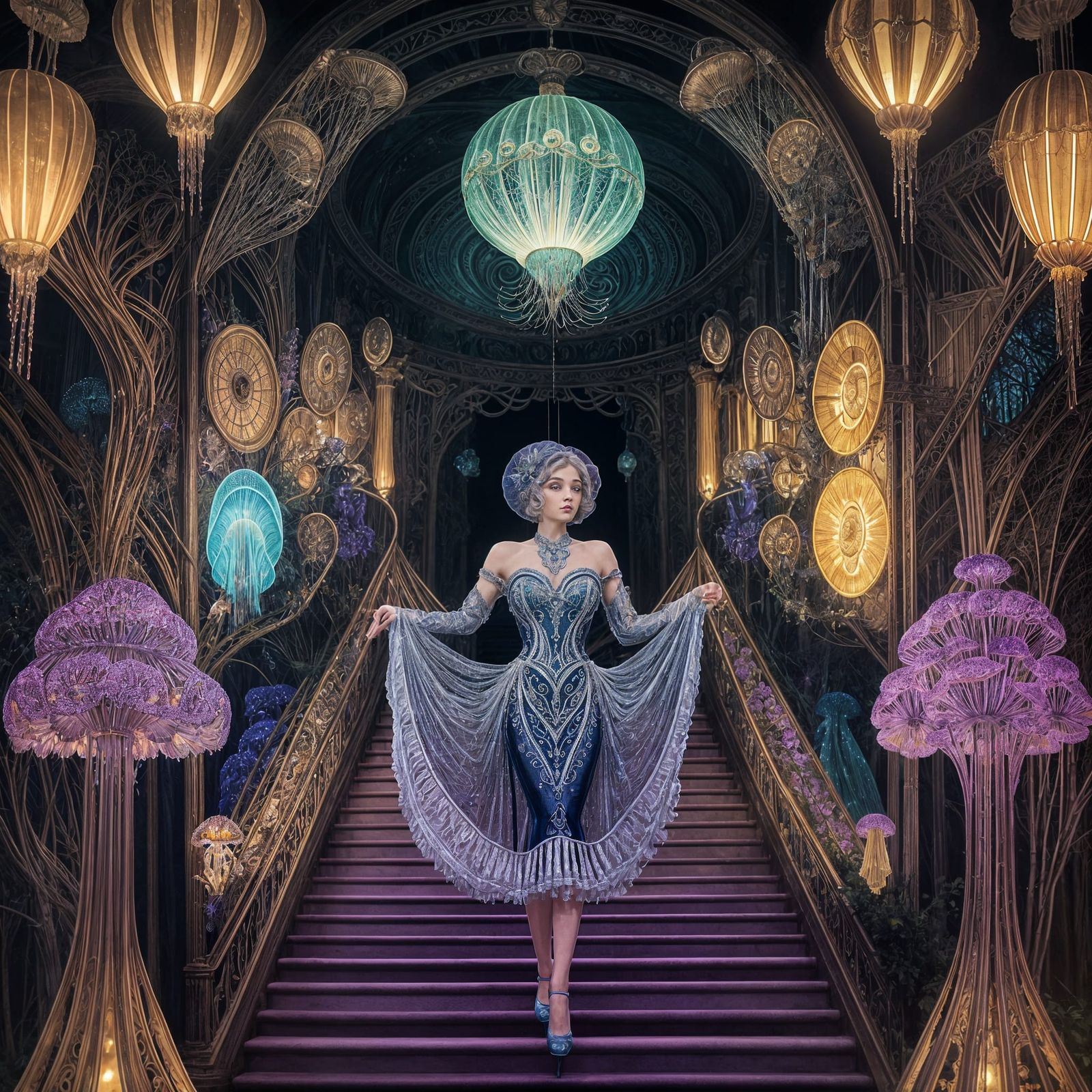 Ethereal Mushroom Jellyfish in Enchanted Ocean Forest