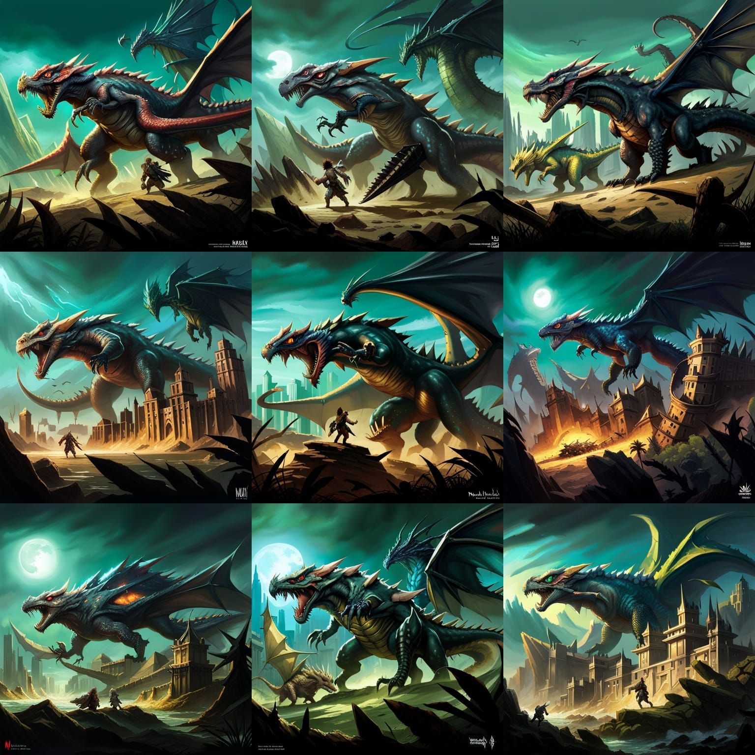 Lizard Kaiju Attack in Dark Fantasy Comic Style