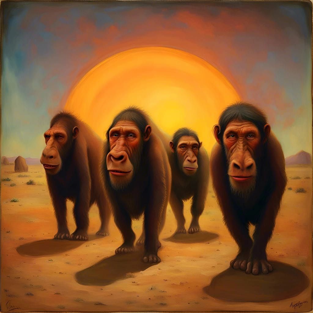 Neanderthal-Mammoth Hybrid in Prehistoric Desert, Minimalist...