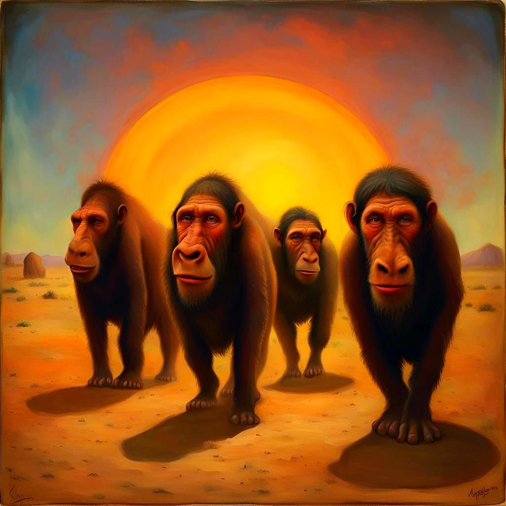 Neanderthal-Mammoth Hybrid in Prehistoric Desert, Minimalist...